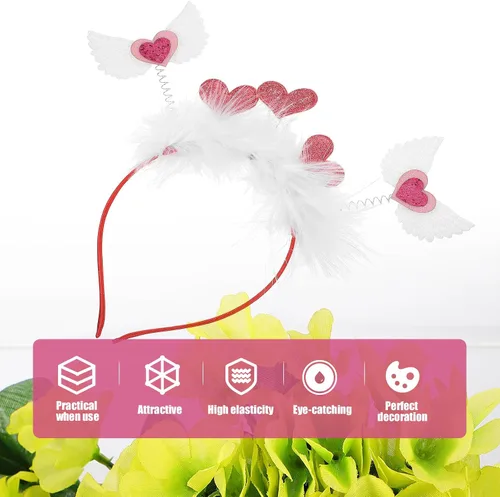 Miniatura 5 de LUOZZY Valentine Headband Pink Heart Headband Valentine Angel Wing Heart-Shaped Headpieces Valentines Day Hair Accessories