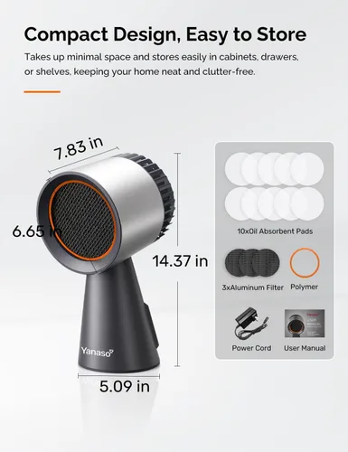 Miniatura 7 de Campana extractora de cocina portátil, ventilador silencioso de 3 velocidades para encimera con filtros de carbono duales, taza de aceite grande