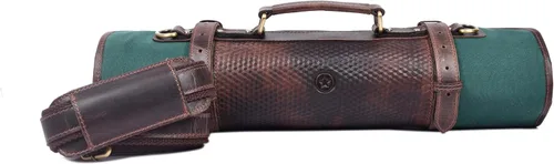 Miniatura 10 de Aaron Leather Goods Vendimia Estilo Bolsa de Almacenamiento de Rollo de Cuchillos de Cuero, 10 Bolsillos Elásticos y Expandibles, Correa de Hombro