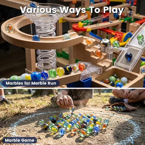 Miniatura 4 de Poplay - 50 hermosas canicas para jugar, varios colores (1 silbato gratis)