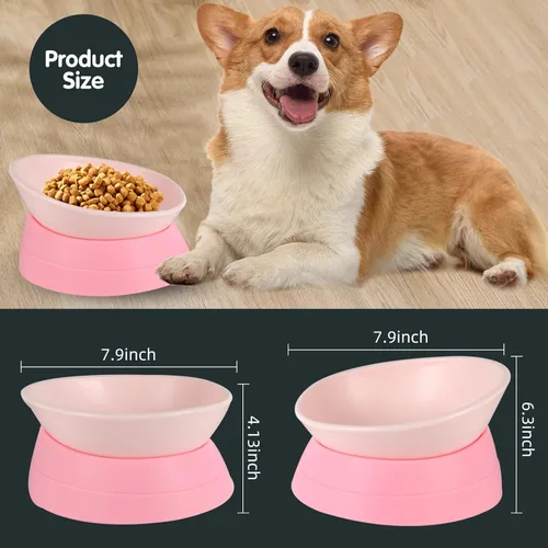 Miniatura 2 de Tazón Bulldog Antideslizante para Perros y Gatos Detachable de Goma Tazón para Mascotas Esterilizado Comedero Inclinable para Mascotas con Base Rosa