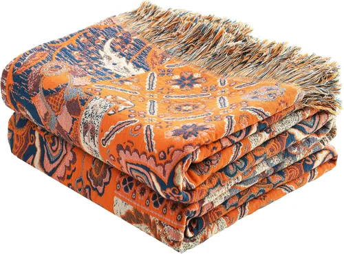 Miniatura 17 de VANJOROY - Manta bohemia de 100% algodón orgánico, transpirable, ultrasuave, decoración rústica, manta decorativa con diseño floral para todas