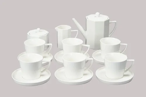 Miniatura 3 de Bone China - Forma de cono de porcelana, Elegance White Cup Espresso de 5 onzas y platillo, juego de 6 tazas y 6 platillos
