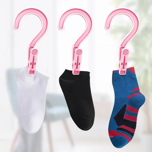 Miniatura 4 de 24 piezas de ganchos de lavandería de plástico, clips para colgar ropa, super resistentes, para baño, viaje, portátiles, rosa