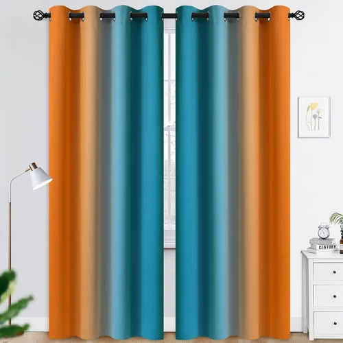 Miniatura 106 de COSVIYA Cortinas 100% Opacas Azul Degradado con Lazos Ajustables para Cocina Aislamiento Térmico Oscurecimiento de Habitación Cenefa con Bolsillo