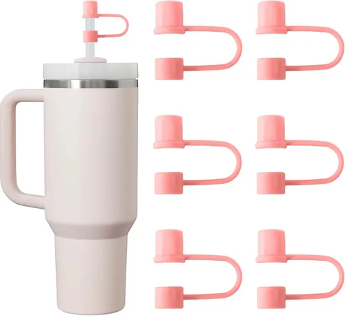 Miniatura 32 de 6 piezas de cubiertas de pajita de silicona con tapa compatible con vaso Stanley de 30-40 oz con mango, tapa de 10 mm, cubiertas de pajita a prueba