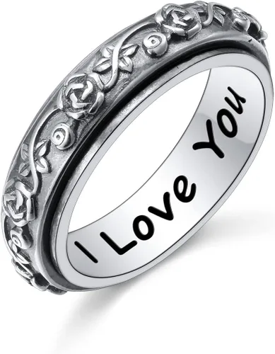 Anillos giratorios de plata de ley S925 para aliviar la ansiedad y el aburrimiento, TDAH, autismo, banda para mujeres y adolescentes, Plata Esterlina