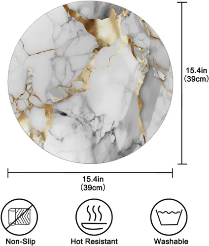 Miniatura 2 de Round Placemats Set of 1, White Golden Marble Pattern Heat Resistant Washable Place Mats Table Mat for Kitchen Dining Party