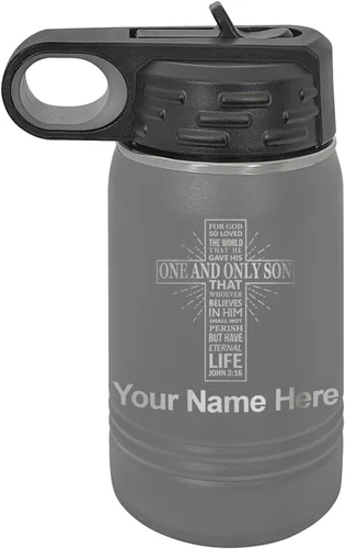 Miniatura 71 de LaserGram Botella de agua personalizada, versículo bíblico John 3-16, acero inoxidable de doble pared aislada al vacío con popote superior, regalo