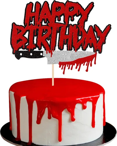 Rsstarxi 1 paquete de decoración de pastel de cumpleaños con purpurina Have a Killer, decoración sangrienta de Halloween para decoración de pastel