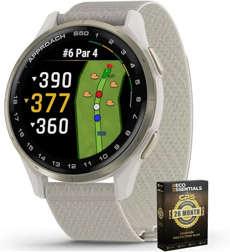 Garmin 010-03010-01 Approach S50, reloj inteligente avanzado con GPS de golf, pantalla AMOLED, paquete de características en el campo con paquete de