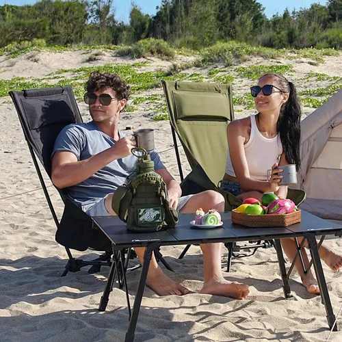 Miniatura 2 de MOON LENCE Sillas de camping plegables con respaldo alto, altura ajustable, asiento ampliado, para playa con pies antideslizantes (negro-Plus)