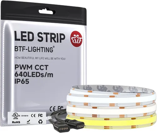Miniatura 15 de BTF-LIGHTING FCOB COB - Tira de luces LED CCT IP65, flexible, de alta densidad, 16.4 pies, 640LED/m, sintonizable, 3000K-6000K DC12V CRI 90+, cinta