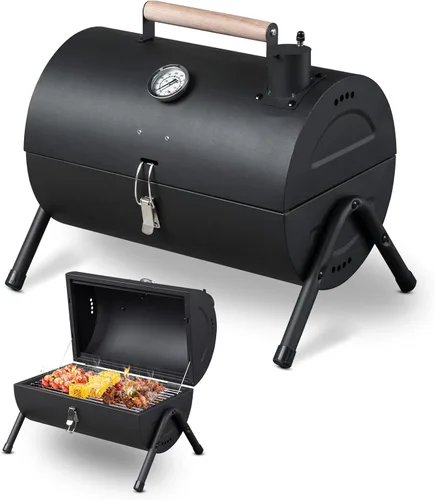 Miniatura 11 de Parrilla de carbón portátil de barril de 43.7 pulgadas, ahumador de metal para exteriores, parrilla de barbacoa de alta resistencia al aire libre