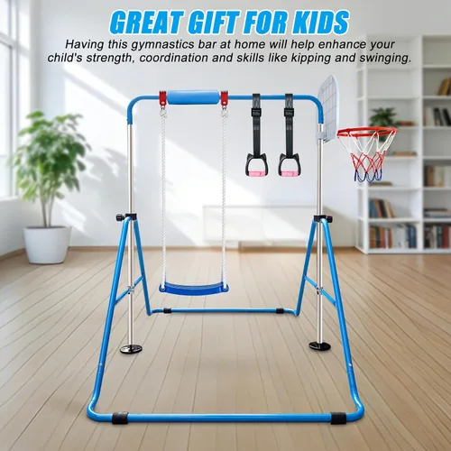 Miniatura 9 de Triclicks Barra de gimnasia plegable para niños, altura ajustable, barra de entrenamiento junior, barra de entrenamiento horizontal expandible