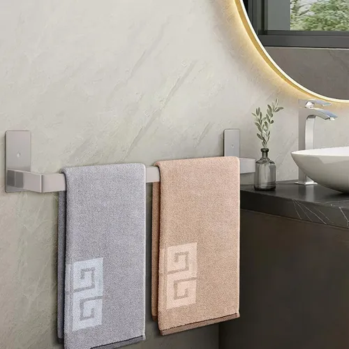 Miniatura 7 de NearMoon - Toallero de barra autoadhesivo para baño de acero inoxidable, estante cuadrado de pared para colgar toallas, estilo contemporáneo