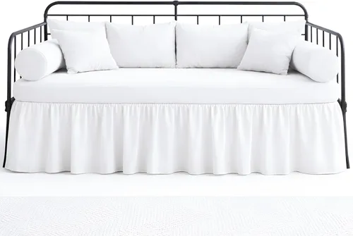 Miniatura 8 de Falda de cama con volantes con esquinas divididas para camas de día, cobertura de tres lados, fácil ajuste, fabricada con microfibra cepillada