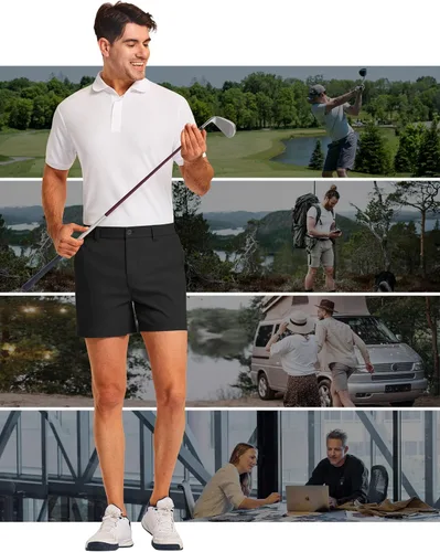 Miniatura 2 de PULI Pantalones cortos de golf para hombre con entrepierna de 5 pulgadas, elásticos, pantalones cortos de vestir casuales con bolsillos