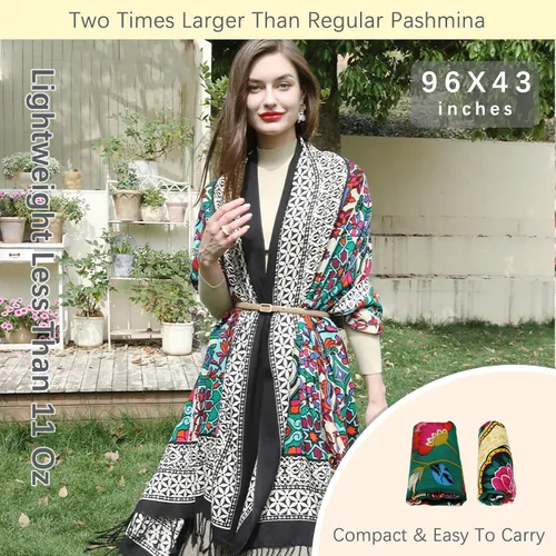 Miniatura 98 de DANA XU Manta de pashmina extragrande 100% de lana merina, bufanda de viaje, bufanda de cachemira para mujer, otoño e invierno, chal de gran