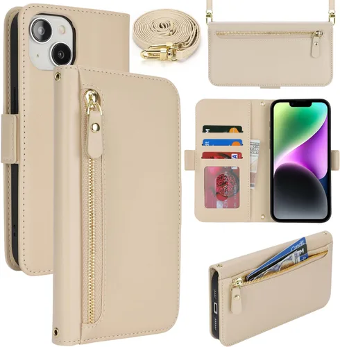 Miniatura 71 de Lipvina Funda tipo cartera para iPhone 12 Pro Max / 13 Pro Max para mujeres, bolsillo con cremallera, funda de teléfono de cuero PU con soporte