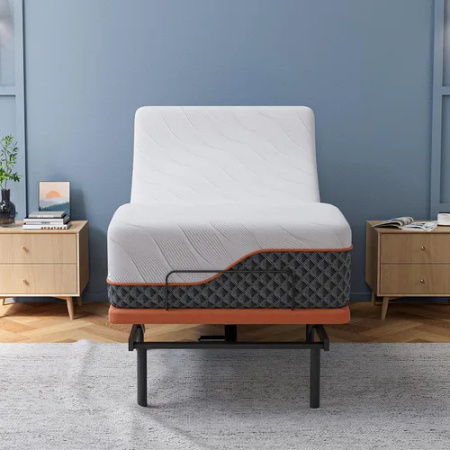 Miniatura 9 de ESHINE Marco de cama ajustable + colchón híbrido de 14 pulgadas, soporte lumbar, inclinación de almohada para la cabeza, control de aplicación