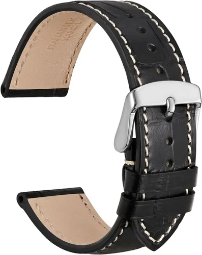 Miniatura 14 de WOCCI - Correas para reloj de cuero italiano, grano de cocodrilo en relieve, elige color y ancho 14 mm 18 mm 19 mm 20 mm 21 mm 22 mm, Negro