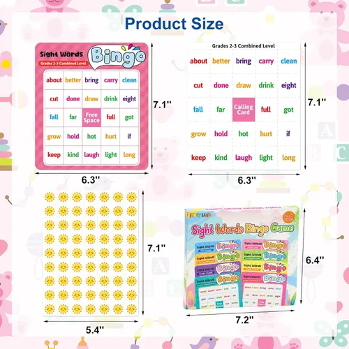 Miniatura 3 de Fancy Land Juego de bingo de palabras a la vista para niños y adultos, listas de palabras de Dolch & Fry's, juego de bingo para pre-k a 3er grado