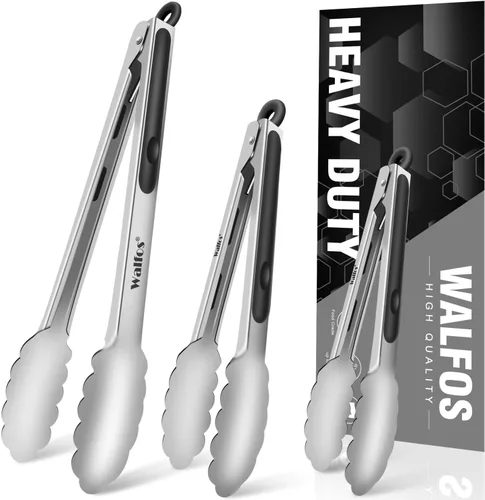 Miniatura 12 de Walfos Pinzas de cocina – Juego de 3 pinzas de cocina resistentes al calor, puntas de acero inoxidable y silicona sin BPA, ideales para cocinar