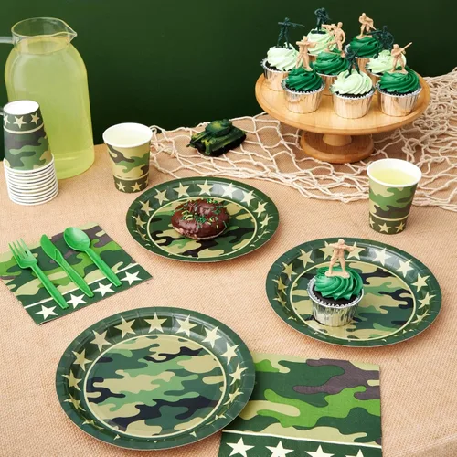 Miniatura 2 de Decoraciones de fiesta de camuflaje de 144 piezas para cumpleaños con temática del ejército, baby shower, fiesta de bienvenida a casa, sirve 24