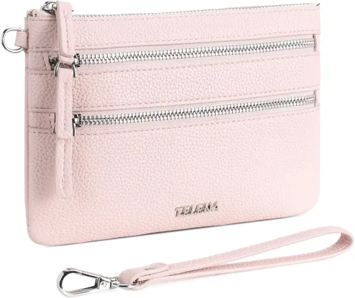 Miniatura 14 de Telena Cartera delgada para mujer, con bloqueo RFID, tarjetero de cuero con llavero plateado, color beige