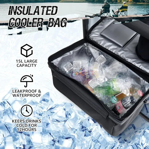 Miniatura 3 de Sillas de pesca X Strike con soporte para cañas, silla plegable para pesca en hielo para adultos, silla de camping al aire libre con patas Negro&gris