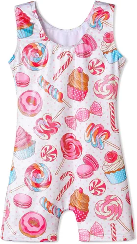 Miniatura 57 de HOZIY - Leotardos de gimnasia con pantalones cortos brillantes para niñas pequeñas; estampados de unicornio, aurora, arco iris, sirena, dinosaurio