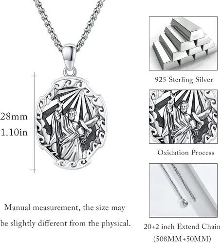 Miniatura 637 de Collar con colgante de plata de ley 925 con medalla de San Patrón, joyería religiosa para hombres y mujeres, con cadena de acero inoxidable 316L
