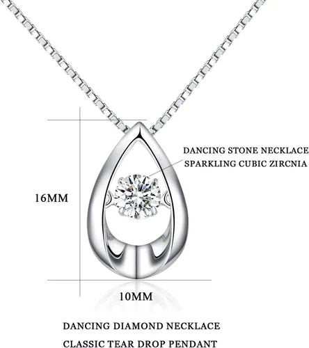 Miniatura 4 de Han han 18K White Gold Plated 925 Sterling Silver Tear Drop Pendant Necklace for Women with CZ Diamond, 5A+ Cubic Zirconia Necklace for Women