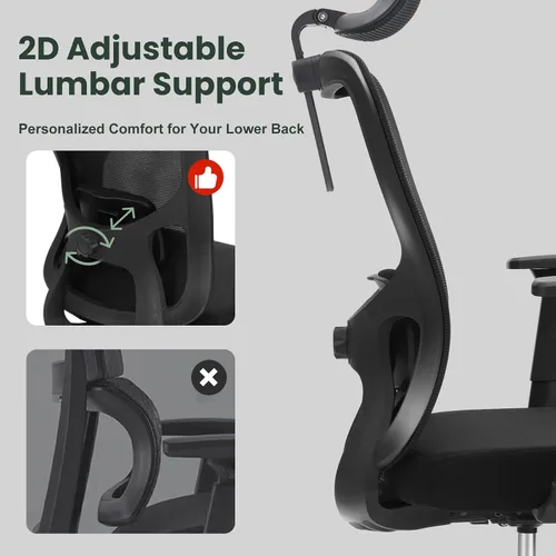 Miniatura 8 de Silla de oficina ergonómica - Silla de oficina de malla de 350LB con lumbar ajustable, silla de escritorio para computadora de respaldo alto