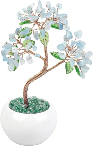 Miniatura 2 de Amogeeli Árbol de dinero de cristal curativo con maceta de cerámica, árbol de la suerte bonsái de piedra para decoración del hogar Fengshui