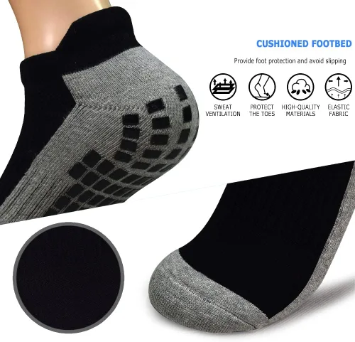Miniatura 4 de ELUTONG Calcetines antideslizantes para hombre, 3 pares de azulejos de madera, con agarre pegajoso, para yoga, pilates, entrenamiento, hospital