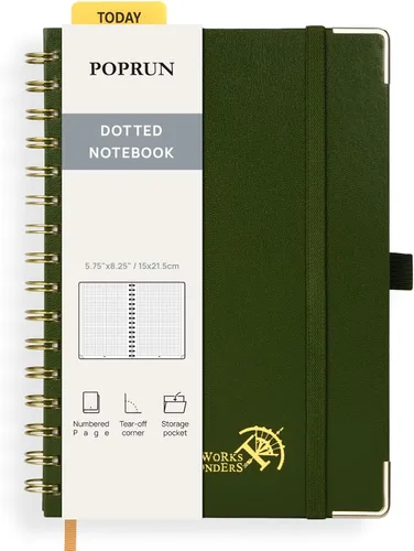 Miniatura 20 de POPRUN - Cuaderno de notas con espiral y puntos, diario A5 de 5.75" x 8.25", papel grueso de 120 gsm, 141 páginas numeradas, tapa dura para hombres