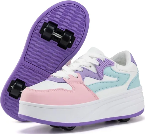 Zapatillas de patinaje con ruedas desmontables para niños y niñas, calzado deportivo Blanco/Morado