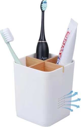 Miniatura 13 de Soporte para cepillo de dientes eléctrico de 3 ranuras con divisores de bambú para baños, organizador de cepillos de dientes y pasta de dientes
