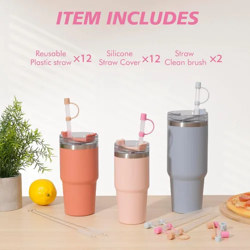 Miniatura 6 de Jetstop Repuesto de popote reutilizable compatible con Stanley Cup, con tapa de tapón de silicona, juego de 12 piezas, accesorios para vaso Stanley