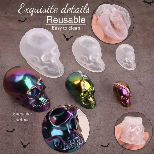 Miniatura 3 de HUAKENER Paquete de 3 moldes de vela de calavera, moldes de velas de Halloween 3D, molde de silicona de calavera para resina epoxi, vela, jabón