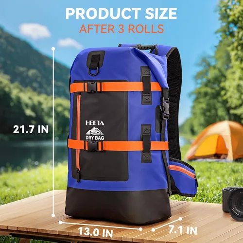 Miniatura 4 de HEETA - Bolsas secas impermeables para hombres y mujeres, mochila de 40 L, con parte superior enrollable, mochila de senderismo resistente para Azul