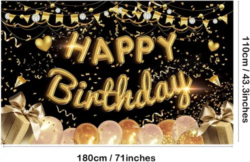 Miniatura 3 de Cartel de fondo de feliz cumpleaños extra grande de tela negro dorado cartel cartel fondo de cabina de fotos para hombres mujeres cumpleaños