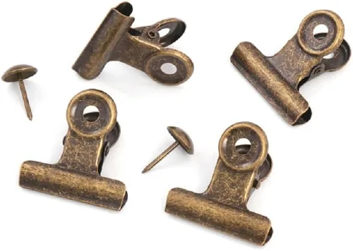 Miniatura 14 de YUCHIYA Paquete de 10 Clips Bulldog con Chinchetas para Tablero de Corcho, Clips de Metal para Manualidades, Clips Aglutinadores de Metal para Cobre