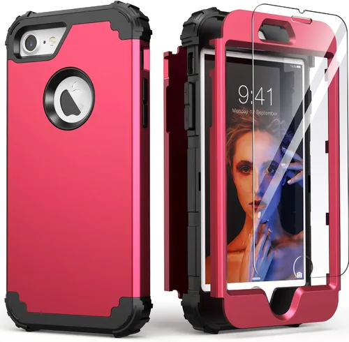 Miniatura 20 de IDweel Funda para iPhone 8, para iPhone 7 con protector de pantalla, 3 en 1, híbrida resistente a prueba de golpes, funda de policarbonato duro