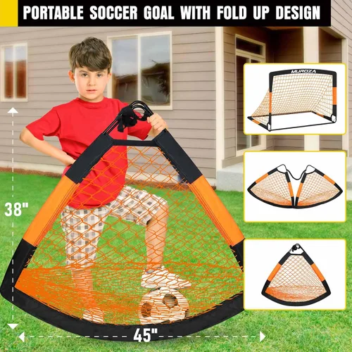 Miniatura 6 de Portería de fútbol, juego de porterías de fútbol para niños para patio trasero, paquete de 2 redes de fútbol portátiles desplegables con pelota