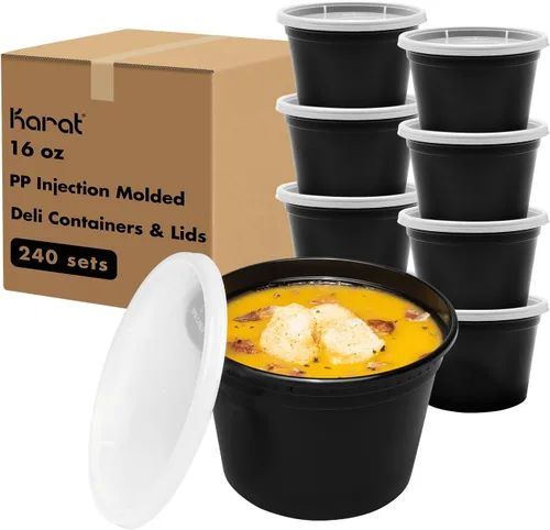 Miniatura 10 de Karat [8oz - 240 ct PP negro moldeado por inyección redondo recipientes de delicatessen con tapas (FP-IMDC8-PPB)
