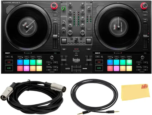 Miniatura 9 de Hercules DJControl Inpulse 500 MK2 Paquete de controlador DJ de 2 canales con estuche, cable de distribución TRS a RCA y paño de pulido Austin