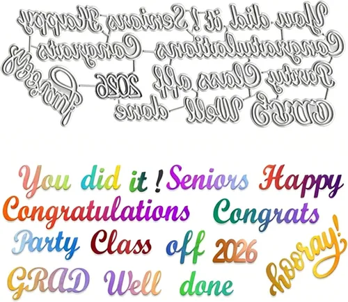 15 piezas de troqueles de palabras de graduación 2026 para hacer tarjetas, troqueles de corte de sombrero de graduación, felicitaciones de